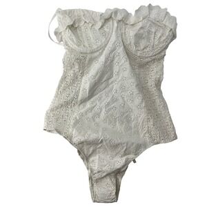 Doen Cream Eyelet Strapless Ruffle One-Piece Swimsuit